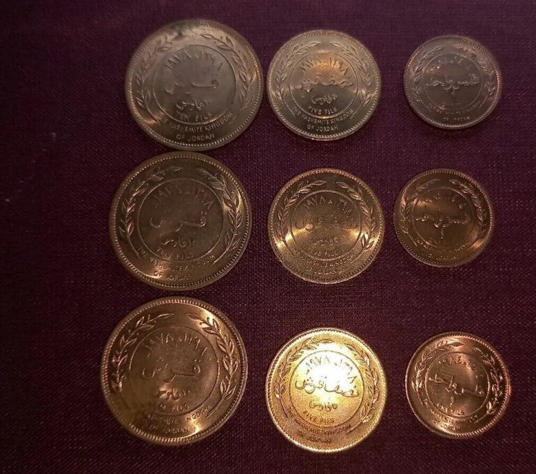 Read more about the article 🇯🇴 UNC 9 Coins  1978  1984 Jordan  Hussein 1  5 10 fils  with tracking number