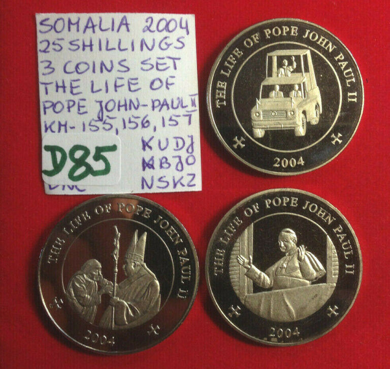 Read more about the article D85′ Somalia; 3 Coins Set 25 Shillings 2004 – The Life of Pope John-Paul II  UNC