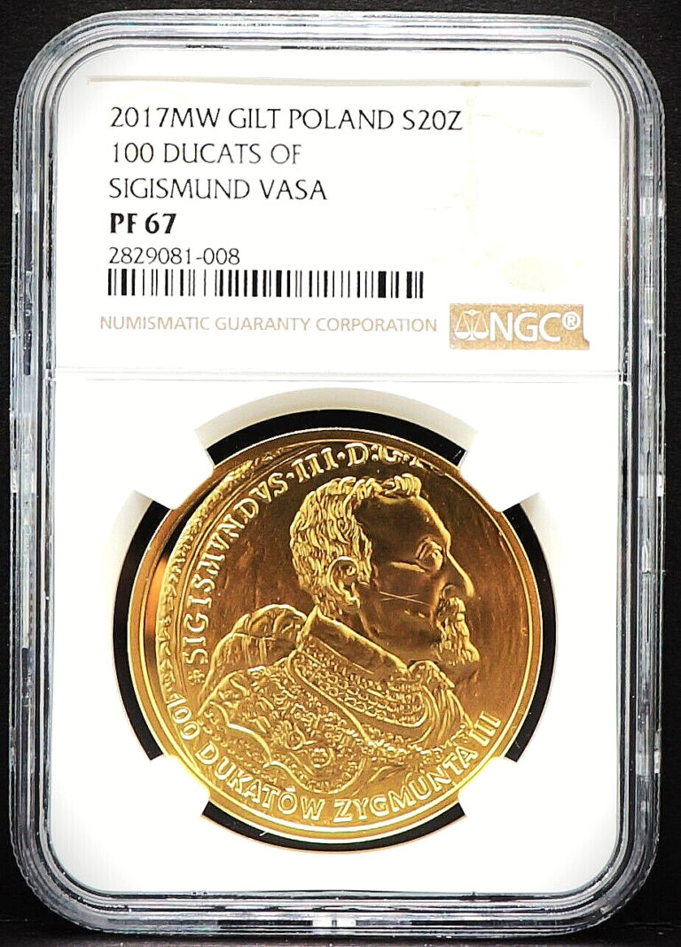 Read more about the article 2017 20zl Gilt HISTORY OF THE POLISH COIN 100 Ducats of Sigismund Vasa NGC PF67