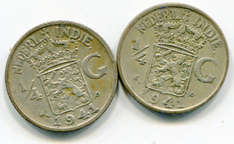 Read more about the article Netherlands East Indies 1/4 Gulden 1941-P lot  of (2) coins     lotap3014