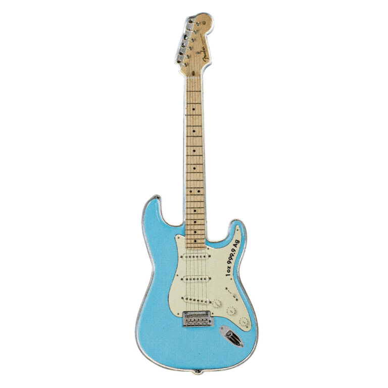 Read more about the article 2023 Solomon Island Fender Daphne Blue Stratocaster Guitar 1oz Silver Coin