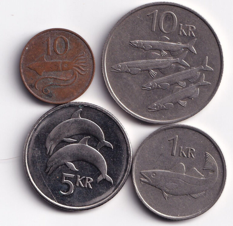 Read more about the article Lot of four Iceland coins  10 aurar  1  5  and 10 kronur  1981- 1999