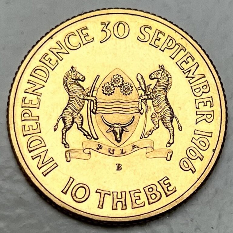 Read more about the article Botswana 10 Thebe 1966 Independence Gold Coin Sir Seretse Khama KM2 Rare