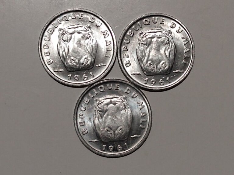 Read more about the article 1961 MALI 5 FRANCS HIPPO (3 COINS – 2 UNC and 1 AU+/UNC ) ALUMINUM AFRICA