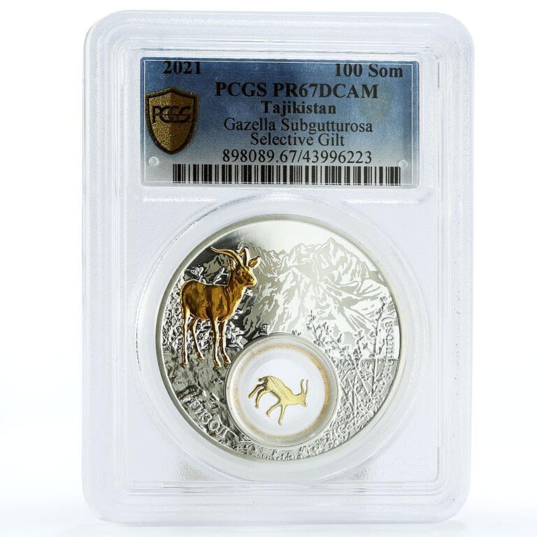 Read more about the article Tajikistan 100 somoni Gazella Subgutturosa Selective PR67 PCGS silver coin 2021