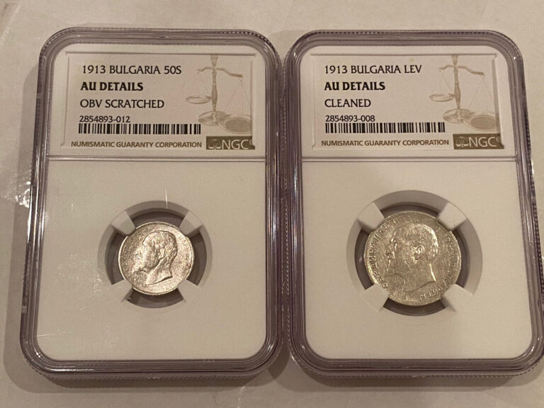 Read more about the article Bulgaria 2 Silver Coins Set – 50 STOTINKI 1913 NGC + 1 LEV 1913 NGC