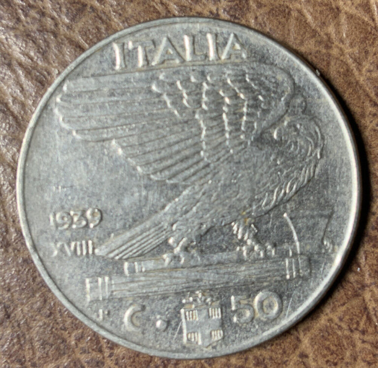 Read more about the article World WarII Coins: 1 – Italian Fascist Era C50 centesimi coin 1939