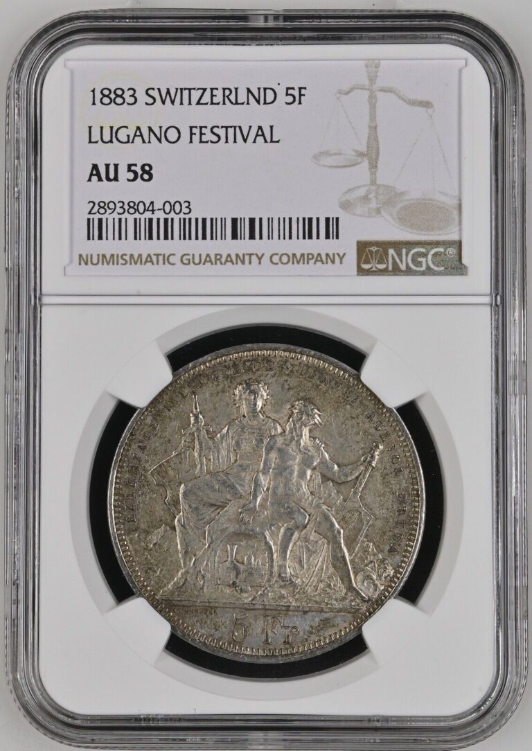Read more about the article Switzerland 1883 Lugano Shooting Thaler 5 Francs  Silver  NGC AU58