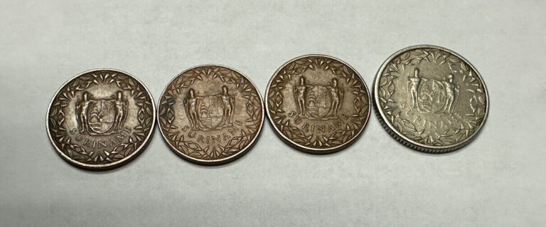 Read more about the article SURINAME coins one 1962 25 cent and three 1 cent 1966 and 1962