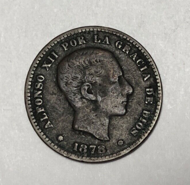 Read more about the article 1878 SPAIN King Alfonso XII Cinco Centimos KM#674