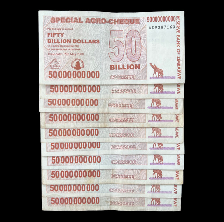 Read more about the article 10x Zimbabwe 50 Billion Dollar Agro Cheque Bill Banknote Pre- 10 50 100 Trillion