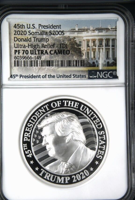 Read more about the article 2020 Somalia Silver 200 Shillings – Donald Trump UHR PF70UC FDOI NGC 2oz .999