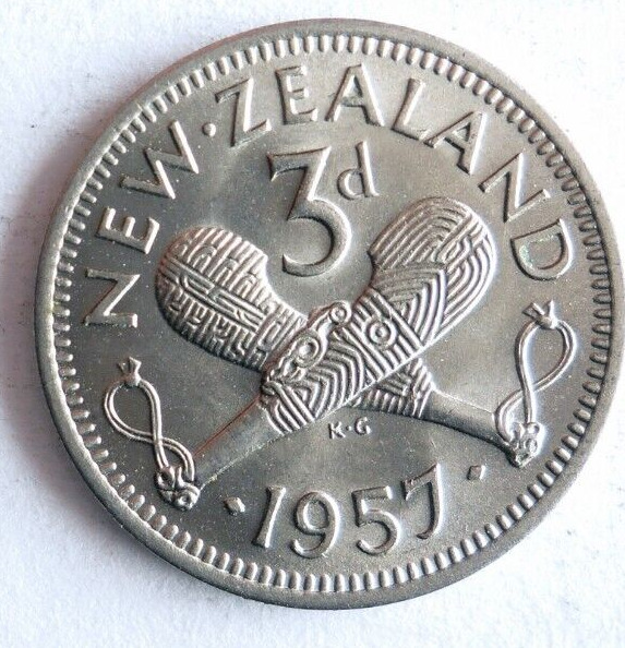 Read more about the article 1957 NEW ZEALAND 3 PENCE – Excellent Coin – FREE SHIP – Zealand 3p Bin