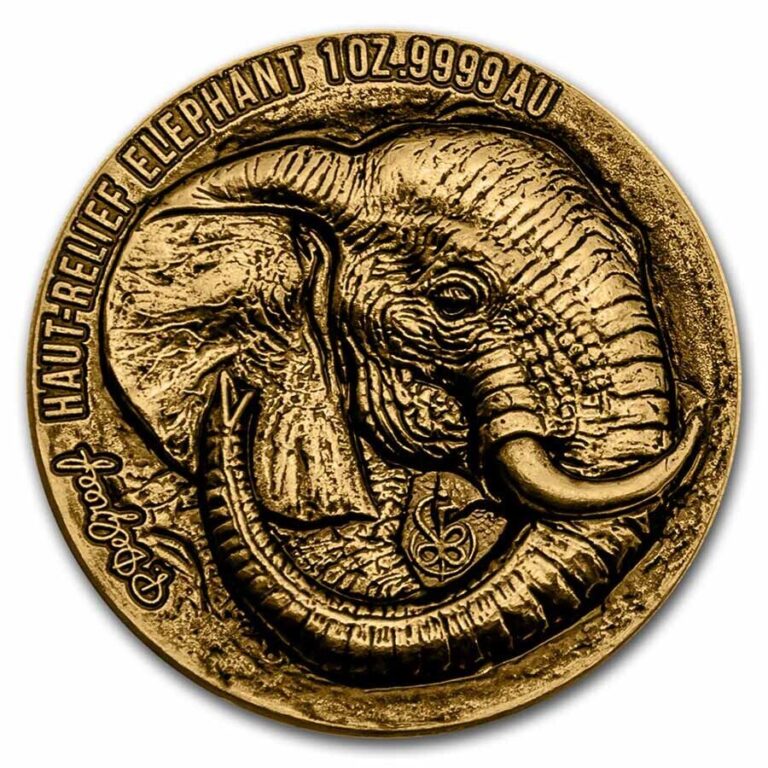 Read more about the article 2022 Ivory Coast 1 oz Gold Big Five Africa Haut Relief Elephant – SKU#252846