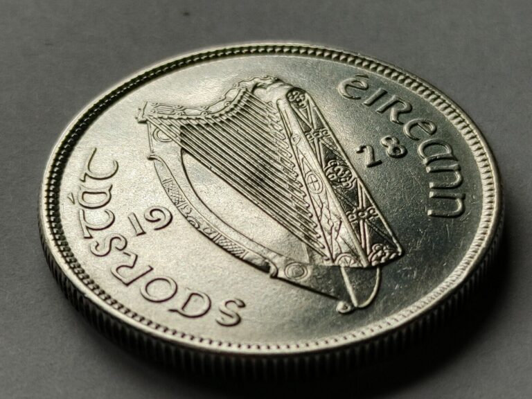 Read more about the article Brilliant Gem Silver Stunner 1928 Ireland Irish Florin Harp and Salmon w Holder