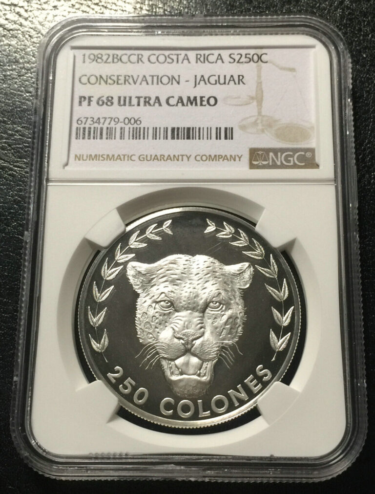 Read more about the article COSTA RICA  250 Colones 1982 Silver Proof coin NGC PF 68 UC  Jaguar