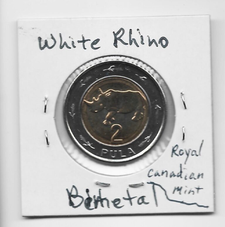 Read more about the article Botswana 2 Pula 2013 K36 White Rhino and Plains Zebras. Canadian Mint Bimetal Coin