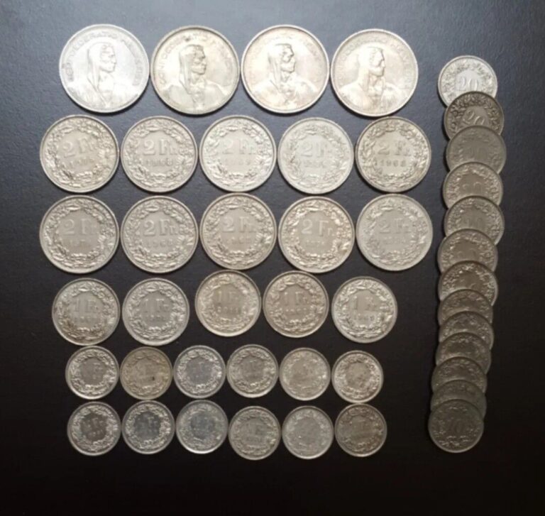 Read more about the article SWITZERLAND CHF SWISS FRANCS FV 53 FACE VALUE COINS LOT 1/2 1 2 5 BIG COLLECTION