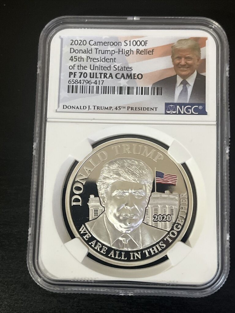 Read more about the article 2020 CAMEROON PROOF SILVER DONALD TRUMP NGC PF70 ULTRA CAMEO HIGH RELIEF