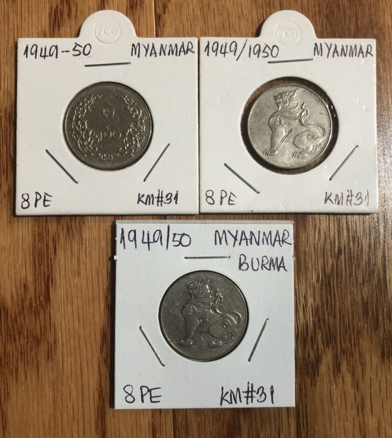 Read more about the article 1949-50 Burma/Myanmar Coin 8 Pe Lot Of 3 High Grade Coins-KM#31