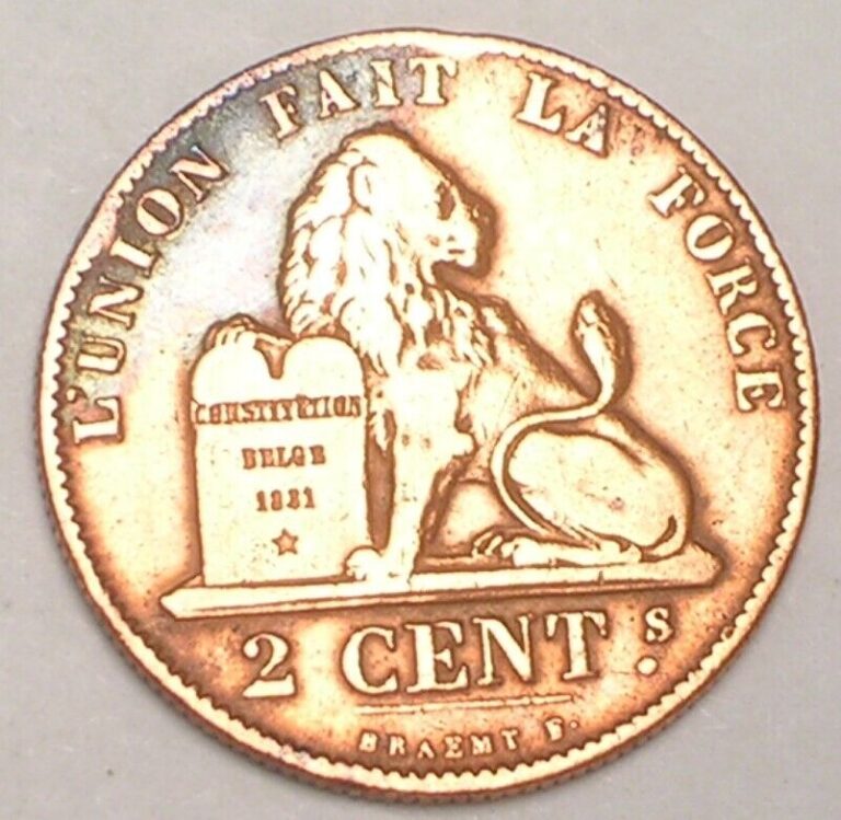 Read more about the article 1864 Belgium Belgian 2 Centimes Lion Monogram Coin Tone