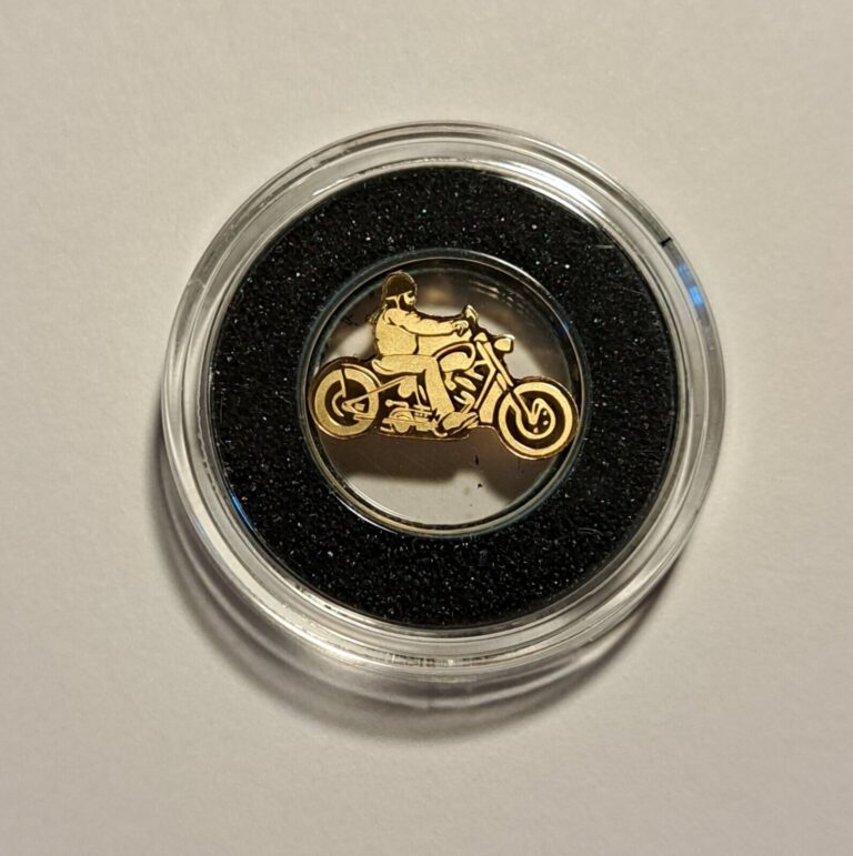 Read more about the article PALAU .5 GRAM .9999 FINE GOLD BIKER MOTORCYCLE $1 COIN 1/2 G CAPSULE and COA