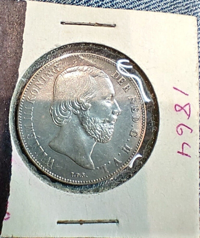 Read more about the article 1864 NETHERLANDS  1 GULDEN   WILLEM III – .945 SILVER COIN U-Grade Really Nice