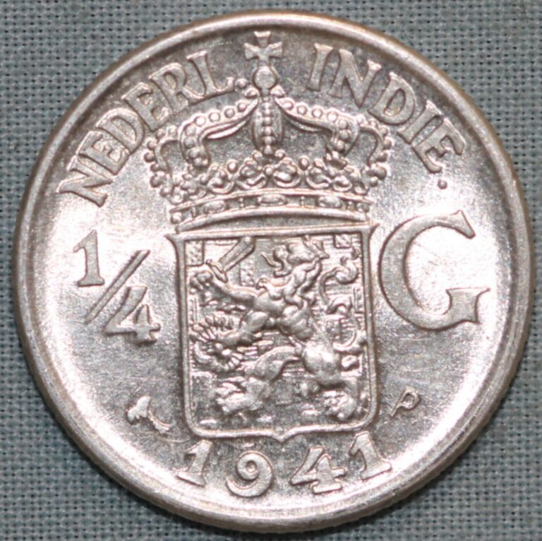 Read more about the article NETHERLANDS EAST INDIES 1941 p~SILVER  1/4 GULDEN~ 93¢ tracked shipping