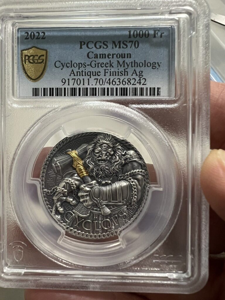 Read more about the article Cyclops Great Greek Mythology 1 oz Antique Silver Coin Cameroon 2022 PCGS 70