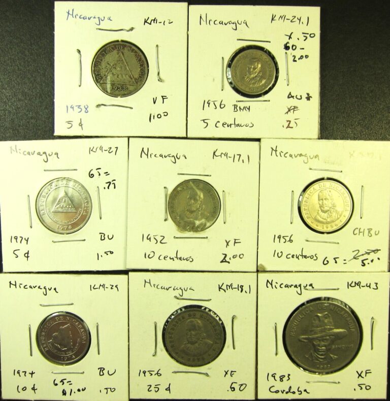 Read more about the article Nicaragua  8   different  coins  1938 to 1983  (#2890)