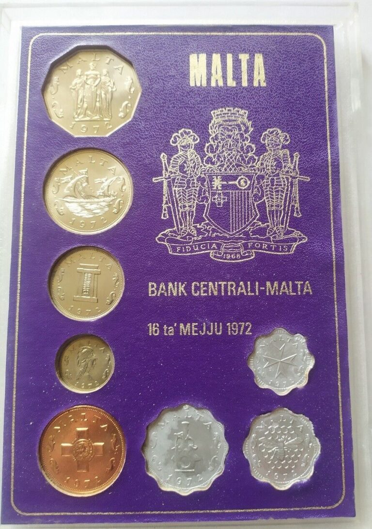 Read more about the article Malta – set 8 coins 2 3 5 Mils 1 2 5 10 50 Cents 1972 UNC / aUNC in a case