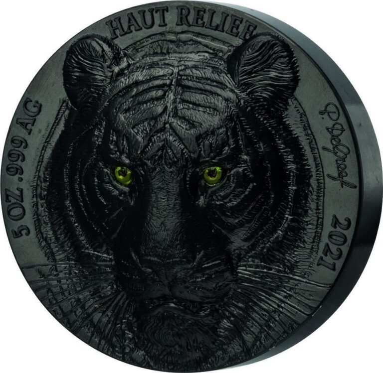 Read more about the article 2021 Ivory Coast Big Five Asian Tiger 5oz Silver Black Silk Finish Coin