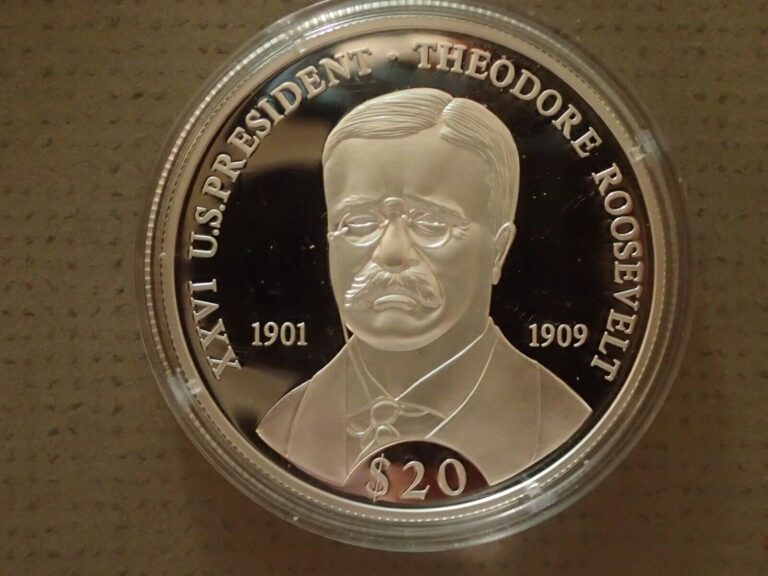 Read more about the article 2000  $20 Liberia  proof 20g 0.999 Silver Coin Theodore Roosevelt