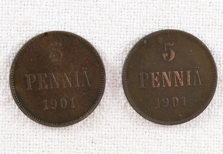 Read more about the article Two 1901 Finnish 5 Pennia Coins