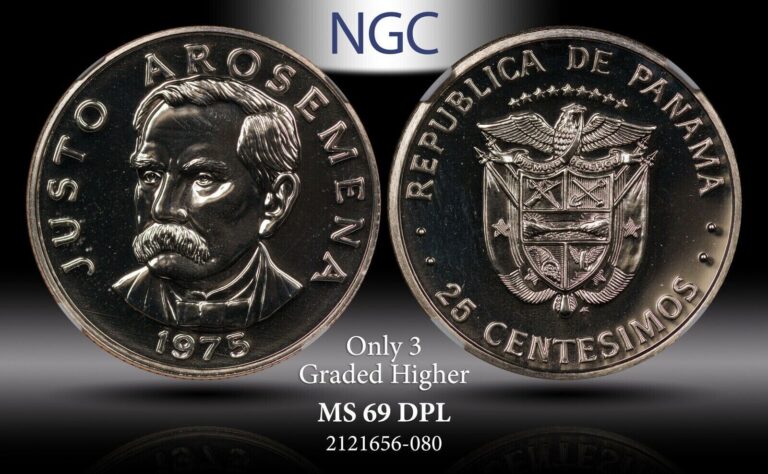 Read more about the article 1975-FM Panama 25 Centesimo (U) ver. NGC MS69 DPL Special Unc.  only 1 410 made!