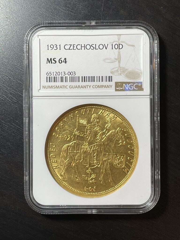 Read more about the article CZECHOSLOVAKIA 1931 AV 10 Dukatu NGC MS64 Fr.-4 10d KM-14 Czechoslov Gold Coin