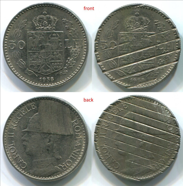 Read more about the article Romania C146 1938  50 Lei KM#55 Carol II  normal+cancelled(demonetized)  2 coins