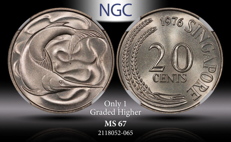 Read more about the article 1976 SINGAPORE 20 CENTS SWORDFISH UNC NGC MS 67 ONLY 1 GRADED HIGHER WORLDWIDE