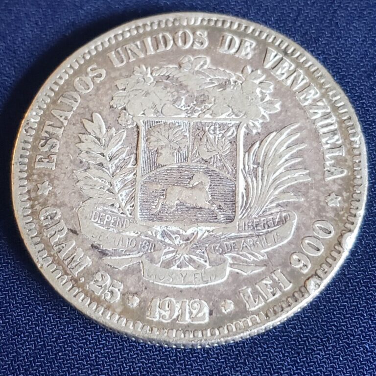Read more about the article 1912 Venezuela 5 Bolivares  Silver Coin  “Fuerte”