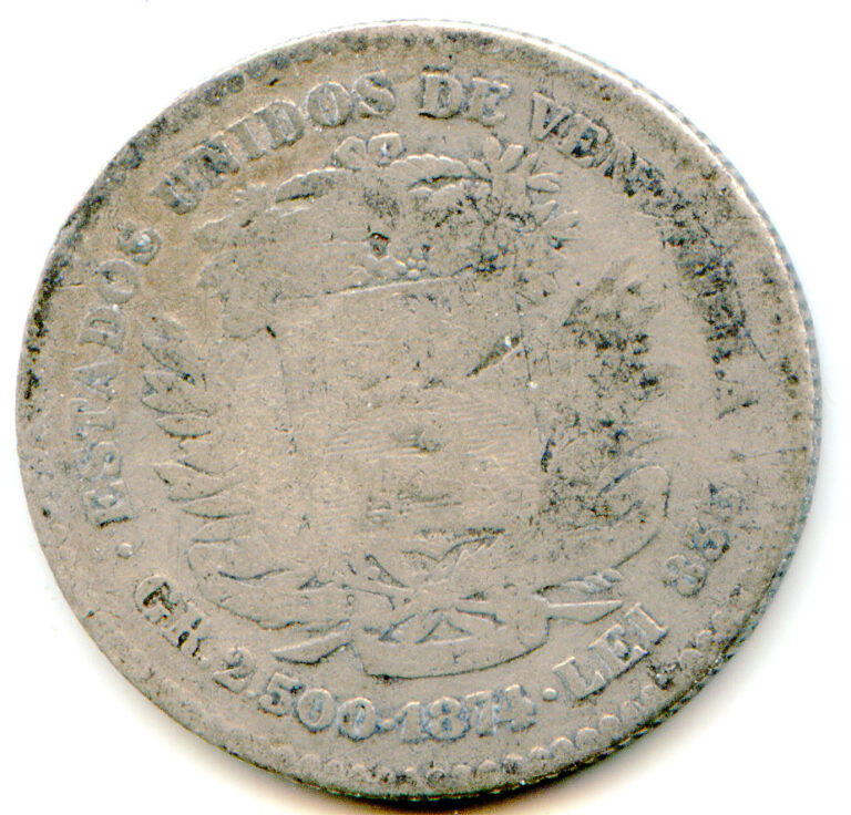 Read more about the article Venezuela 10 Centavos 1874-A very  rare date/type     lotapr9862