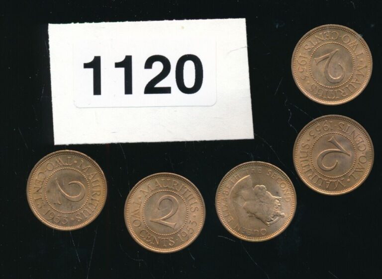 Read more about the article MAURITIUS – 2 CENTS – 1953- BU – LOT OF 5 COINS – #1120