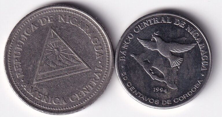 Read more about the article Lot of 2 Nicaragua coins  50 centavos and 1 cordoba  1994- 1997