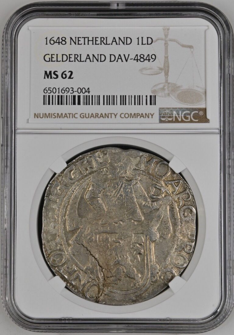 Read more about the article 1648 Netherlands Lion Daalder Gelderland NGC MS62 DAV-4849 Silver Dollar 1LD
