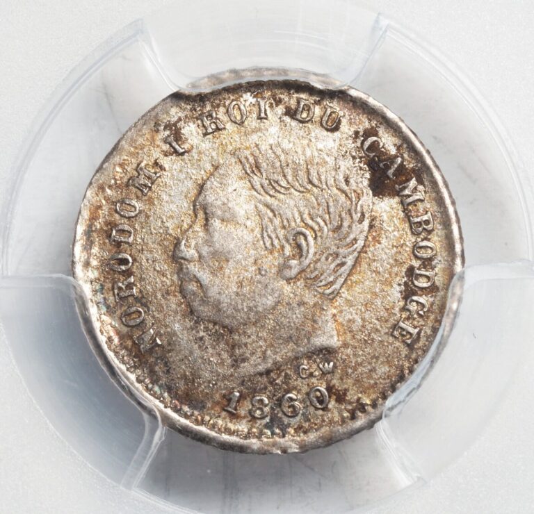 Read more about the article 1860  Kingdom of Cambodia  Norodom I. Silver 25 Centimes Coin. PCGS AU+