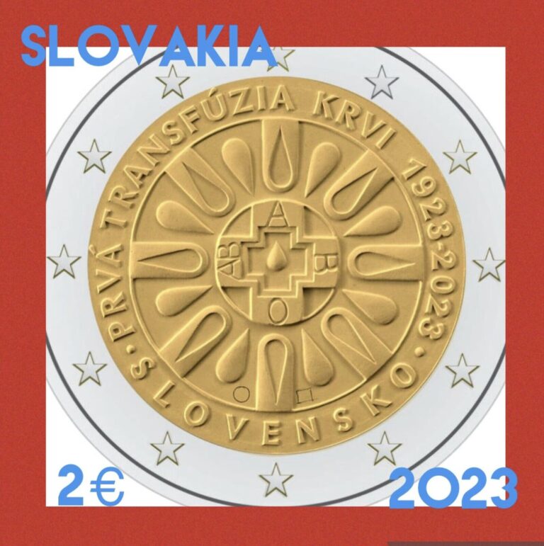 Read more about the article Slovakia 🇸🇰coin 2€ euro 2023 UNC 100y blood 1st transfusion donation hemopatic