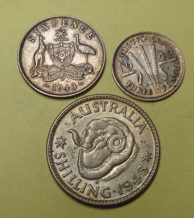 Read more about the article AUSTRALIA Silver Coins 1943 3 Pence  6 Pence and Shilling  High Grade