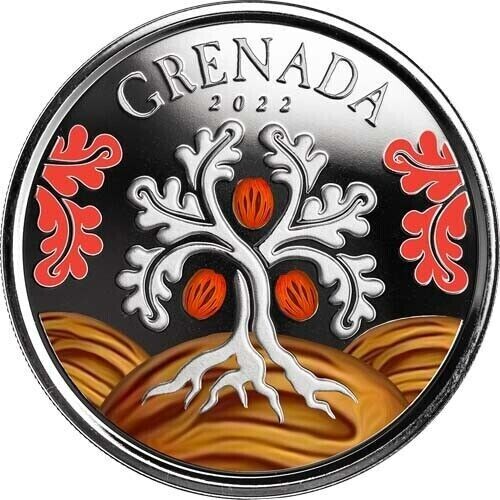 Read more about the article 2022 1 oz Colorized EC8 Silver Grenada Nutmeg Tree Coin w/ OGP