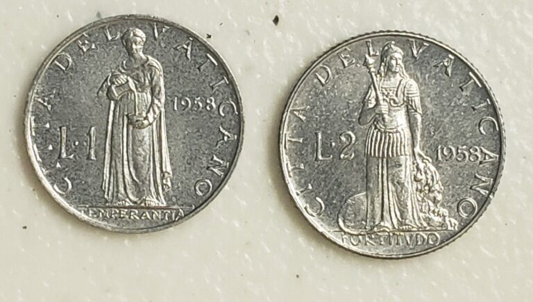 Read more about the article Vatican City 2 Coins 1 and 2 Lira 1958 Low Mintage 30k