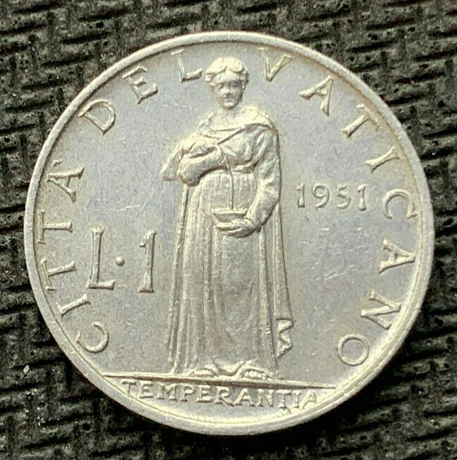 Read more about the article 1951 Vatican City 1 Lire Coin CH UNC   Crowned shield  ( 400K Minted )   #K1971