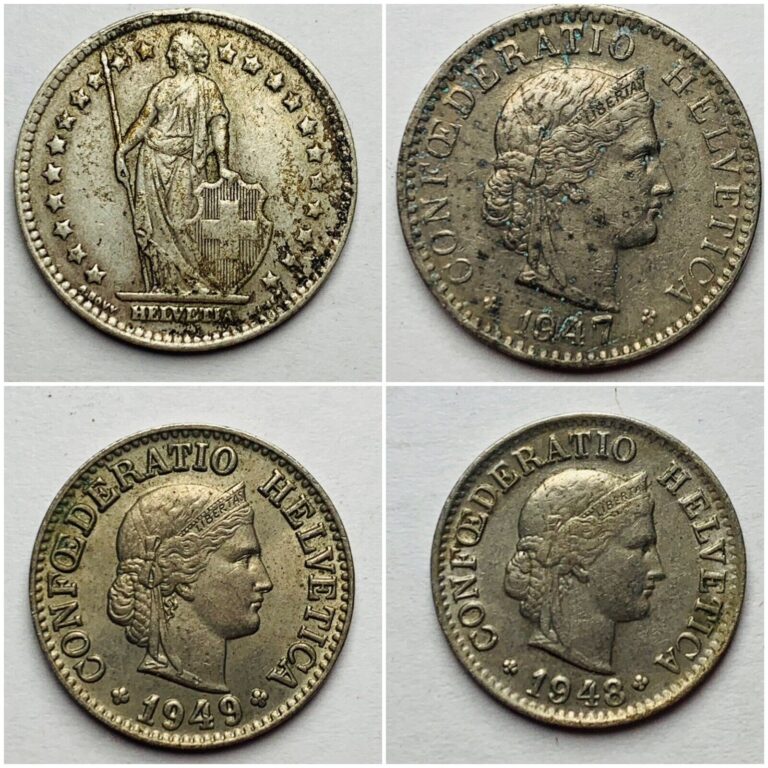 Read more about the article 1940s Swiss Coin Lot Silver Included Switzerland 1 franc  20  10  5 Rappen